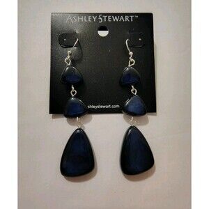 Ashley Stewart NWT Blue Drop Dangle Pierced Earrings 3”